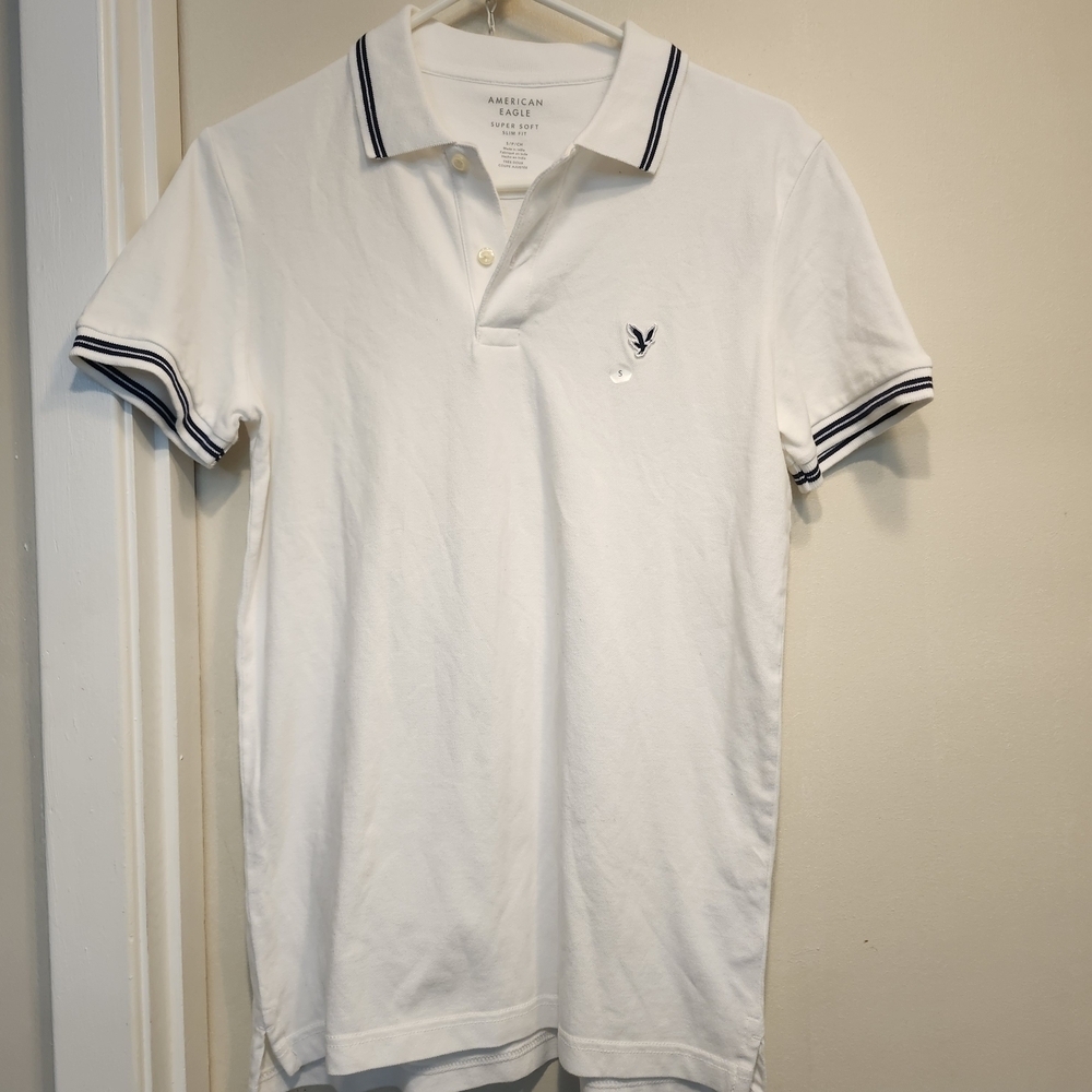 American Eagle Outfitters White Polo with Navy Accents